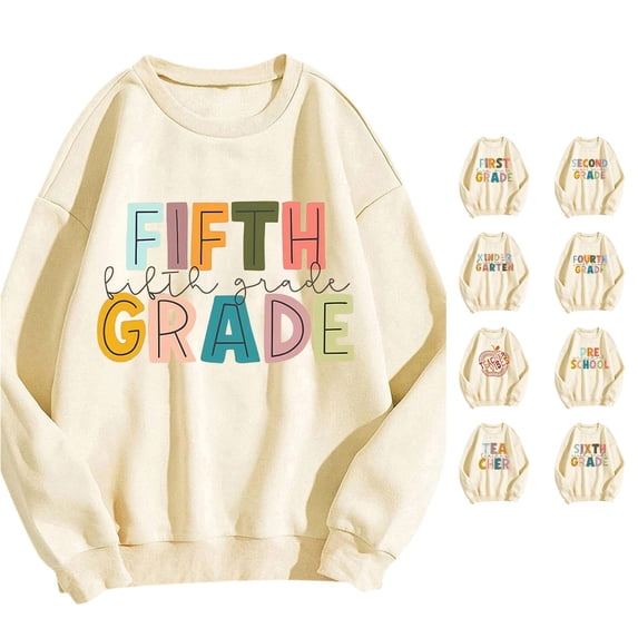 CAIVO Womens Teacher Sweatshirt Letter Printed Graphic Teacher Sweatshirts Back To School Print Drop Shoulder Pullovers Long Sleeve Relaxed Fit Fall Tops