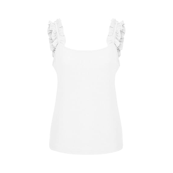 CAIVO Womens Trendy Tank Tops Elegant Knit Square Neck Sleeveless Ruffled Trim Solid Color Fashion Summer Going Out Everyday Slim Fit Tops