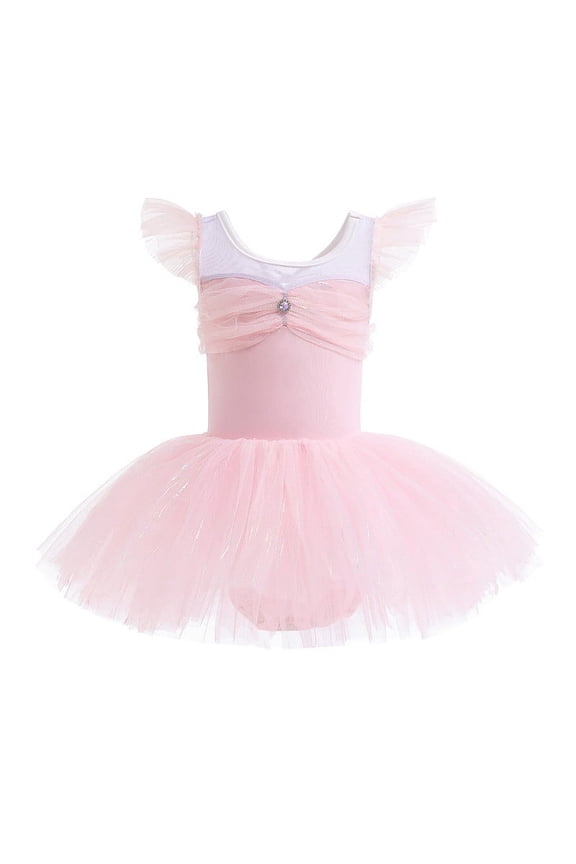 CAIXAI Dress for Girls Boho Dresses Flutter Sleeve Toddler Girls Ballerina Dress with Sequin Ruffles and Fly Sleeves for Dance Party Performance