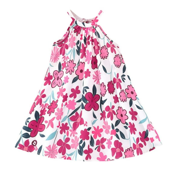 CAIXAI Girl Dresses Birthday Dress Spaghetti Strap Girls Floral Print Dress with Sleeveless Design and Adjustable Suspenders for Playful Comfort