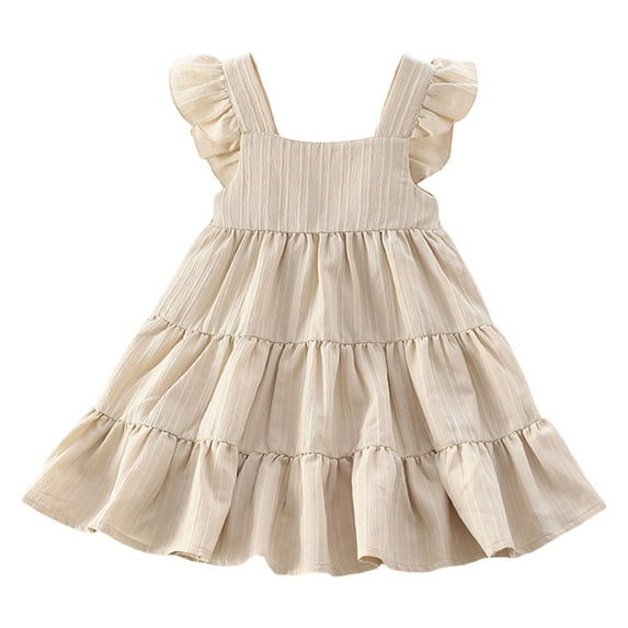 CAIXAI Girl Dresses Lounge Dress Flutter Sleeve Toddler Girls Tiered Swing Dress Ruffle Sleeveless Cute Summer Beach Outfit With Pocket For 1 7T