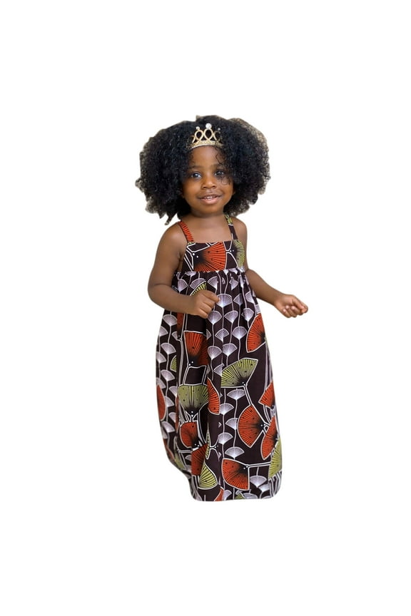 CAIXAI Girls Spaghetti Strap Dress Y2k Dress Sleeveless Traditional Ankara Backless Suspenders Dress for Toddler Girls Sleeveless Kids Style 16Y