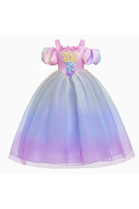 CAIXAI Little Girl Dress Up Clothes Victorian Dress Sleeveless Girls Off Shoulder Gradient Floral Long Dress with Flowing Skirt for and Party Wear