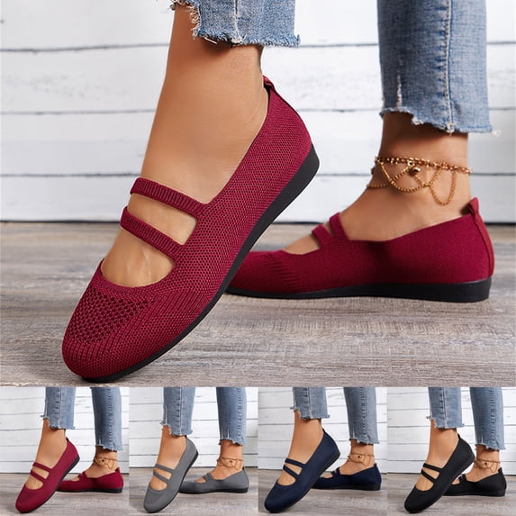 CAIXAI Low Top Walking Shoes Orthopedic Shoes for Women Comfortable Mesh Knitted Woven Women Sock Sneakers on Adjustable Upper Mary Jane Flats Women Hands Free Walking Tennis Shoes
