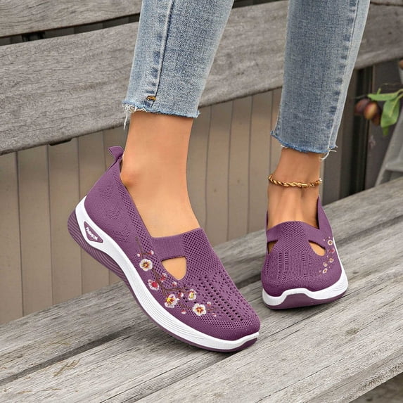 CAIXAI Low Top Walking Shoes Wide Walking Shoes for Women Classic Mesh Knitted Woven Sneakers Women Walking Anti-Skid Arch Support Platform Mary Janes Hands-Free Walking Tennis Shoes