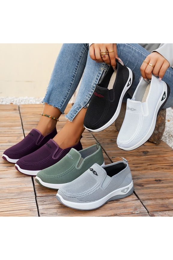CAIXAI Orthopedic Dress Shoes for Women Arch Support Women's Fashion Sneakers Comfortable -On Walking Shoes for Women Mesh Knitted Woven Mary Jane Flats Women Hands-Free Soft Shoes