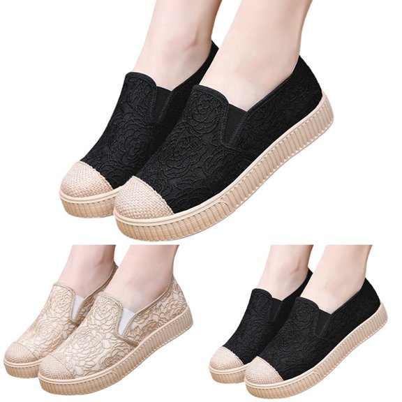 CAIXAI Orthopedic Dress Sneakers Women Adjustable Upper White Sneakers for Women Comfortable Closed Toe Slip on Women's Walking Shoes Knit Upper Embroidery Womens Mary Jane Shoes Hands-Free Sock Shoe