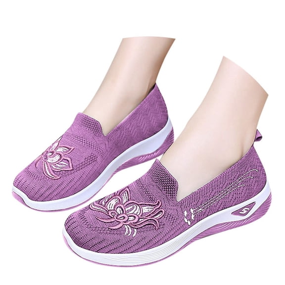 CAIXAI Orthopedic Dress Sneakers Women Adjustable Upper Women Sock Sneakers Comfortable Slip-On Walking Shoes Women Knit Upper Embroidery Mary Jane Flats Women Hands Free Sock Shoe