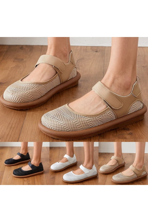 CAIXAI Orthopedic Dress Sneakers Women Arch Support Shoes for Women Sneakers Breathable Walking Anti-Skid Women Walking Shoes Knit Upper Embroidery Mary Jane Shoes Women Hands Free Pull-On Shoes