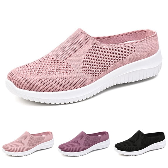 CAIXAI Orthopedic Dress Sneakers Women Arch Support Walking Sneakers for Women Breathable Non- Sole Walking Shoes Women Mesh Knitted Woven Mary Jane Shoes Hands Free Go Walk Shoes