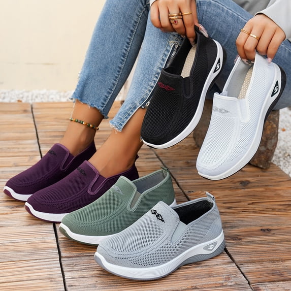 CAIXAI Orthopedic Shoes for Women Arch Support Womens Sneakers Classic Slip on Walking Shoes for Women Mesh Knitted Woven Platform Mary Janes Hands Free Workout Gym Shoes