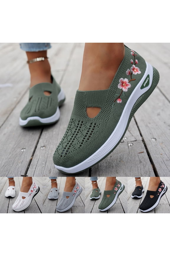 CAIXAI Walking Shoes Women Orthopedic Dress Shoes for Women Classic Mesh Knitted Womens Platform Sneakers Closed Toe on Arch Support Platform Mary Janes Hands Free Walking Tennis Shoes