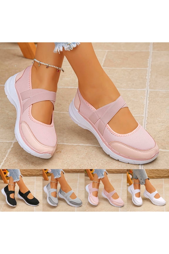 CAIXAI Walking Shoes Women Orthopedic Dress Shoes for Women Classic Mesh Knitted Woven Womens Sneakers Size 8 Closed Toe Slip on Adjustable Upper Mary Jane Shoes Hands Free Barefoot Shoe