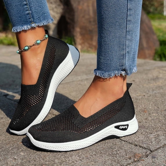 CAIXAI Walking Shoes for Women Orthopedic Dress Shoes for Women Lightweight Knit Upper Embroidery White Sneakers for Women Walking Anti-Skid Adjustable Upper Mary Jane Flats Hands-Free Barefoot Shoe