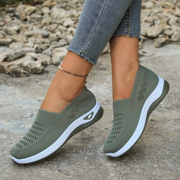CAIXAI Walking Shoes for Women Orthopedic Dress Shoes for Women Lightweight Knit Upper Embroidery White Sneakers for Women Walking Anti-Skid Adjustable Upper Mary Jane Flats Hands-Free Barefoot Shoe