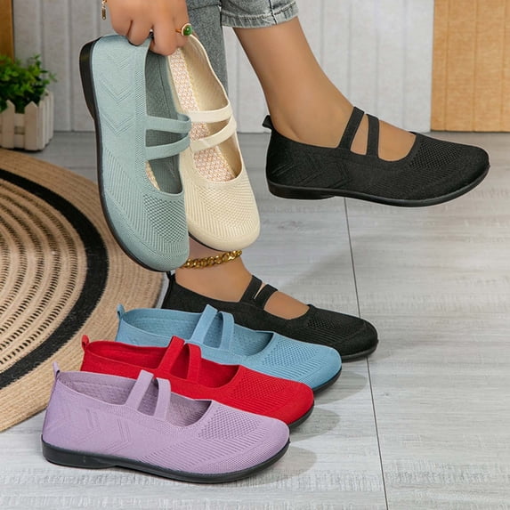 CAIXAI Walking Shoes Women Orthopedic Dress Sneakers Women Breathable Mesh Knitted Women Sneakers Slip-On Arch Support Mary Jane Shoes Hands Free Pull-On Shoes