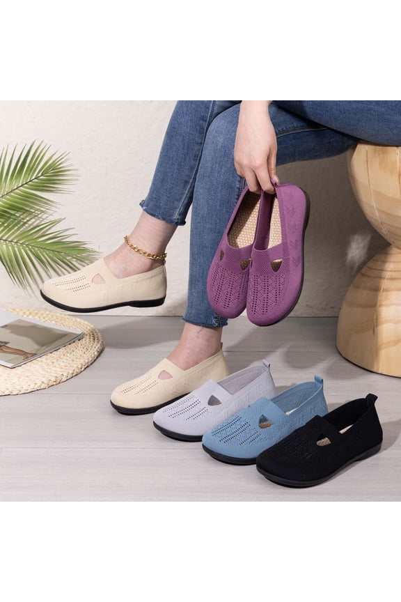 CAIXAI Walking Shoes for Women Orthopedic Dress Sneakers Women Classic Mesh Knitted Women Sock Sneakers Non- Sole Adjustable Upper Mary Jane Flats Women Hands Free Barefoot Shoe