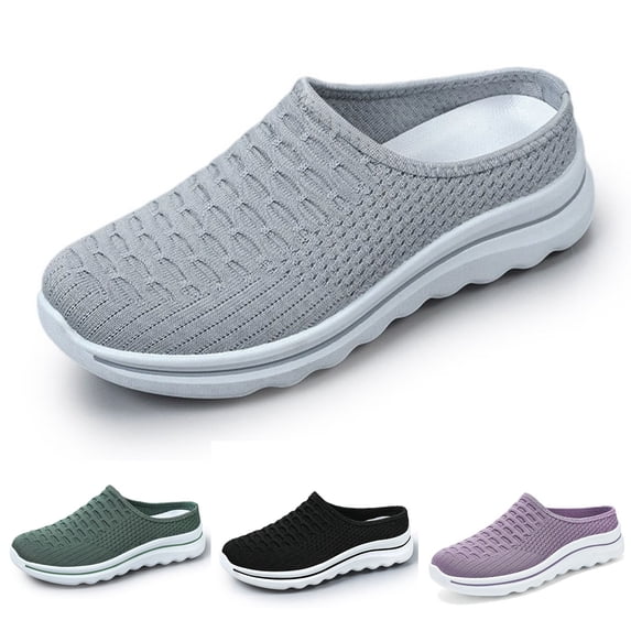 CAIXAI Wide Toe Box Shoes Women Arch Support Wide Toe Box Sneakers Women Breathable on Low Top Walking Shoes Knit Upper Embroidery Mary Jane Flats Hands Free Sock Shoe