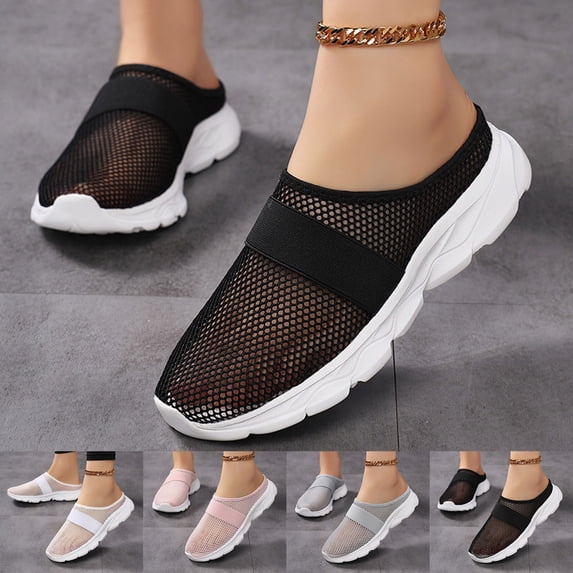 CAIXAI Women Walking Shoes Wide Walking Shoes for Women Casual Knit Upper Embroidery Womens Shoes Sneakers Walking Anti-Skid Adjustable Upper Womens Mary Jane Shoes Hands-Free Sports Shoes