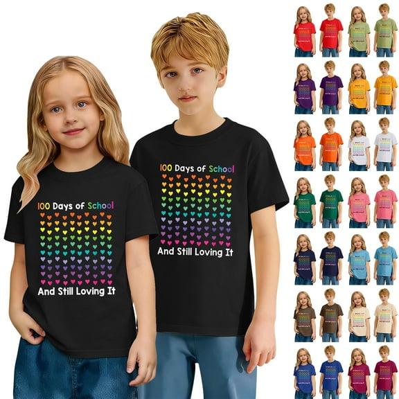 CAIXIA 100 Days of School Shirt Kids Boys Girls Happy 100th Day of School Costume T-Shirt Toddler Short Sleeve Tee,Dark Green