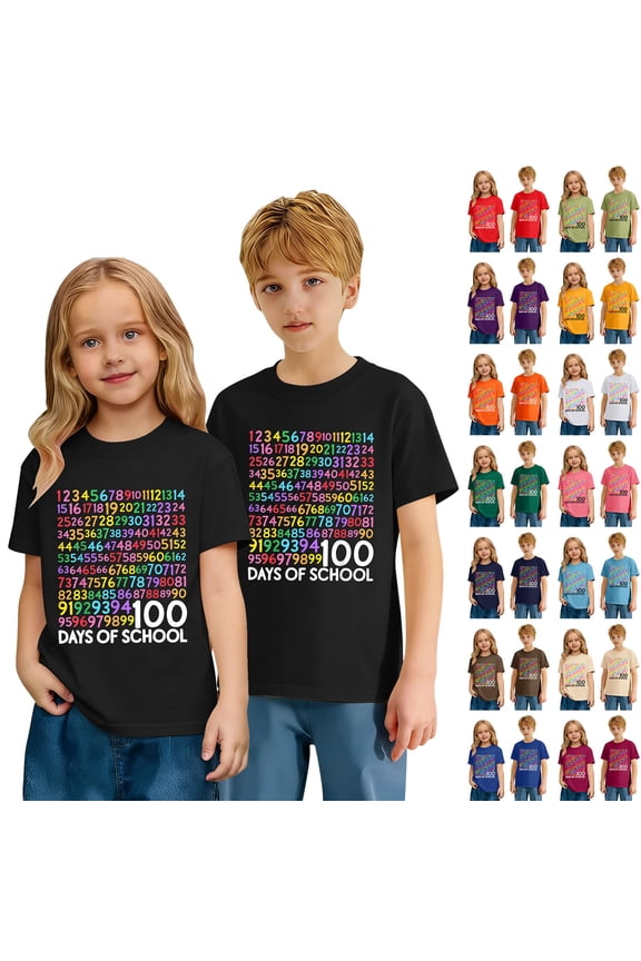 100 Days of School Shirt Kids Toddler Boys Girls Happy 100th Day of School Costume T-Shirt Short Sleeve Tops Graphic Tee,Navy