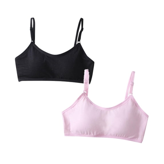 CAIXIA 2 Pack Seamless Training Bras for Girls Soft First Bra, Adjustable Girls Cami Bra Longline Crop-Double-Layer Lined
