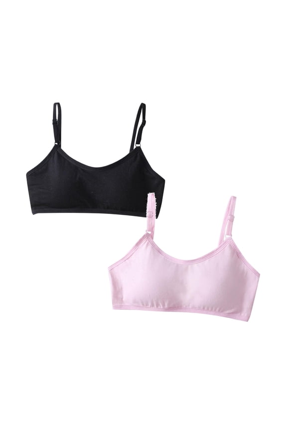 2 Pack Seamless Training Bras for Girls Soft First Bra, Adjustable Girls Cami Bra Longline Crop-Double-Layer Lined