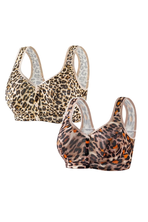 2 Pack Wireless Bras for Women Leopard Print No Underwire Supportive Push Up Sports Jelly Bras Comfort Full Coverage Plus Size Bra Bras for Women