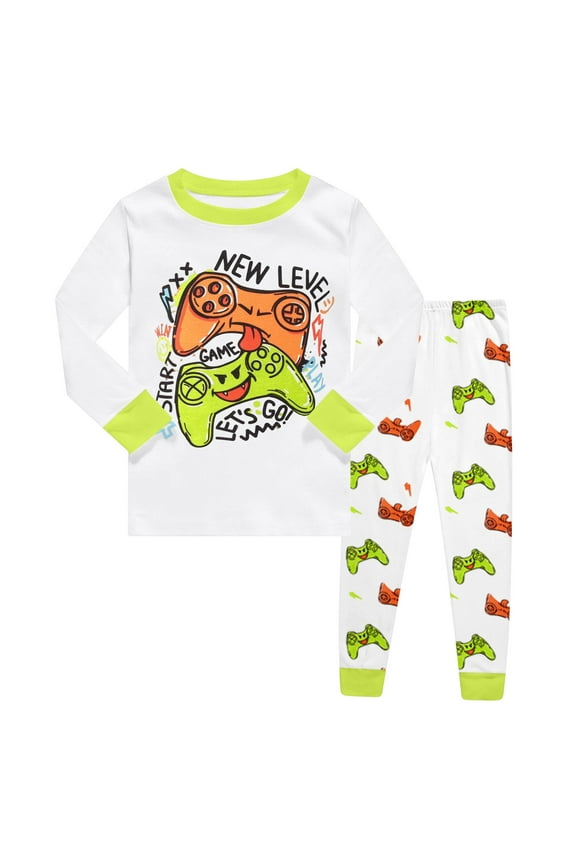 2 Piece Pajamas Sleepwear Pjs,Children's Long Sleeve Boys Cartoon Personality Print Casual Loose Pajamas,Light Green,8-9 Years