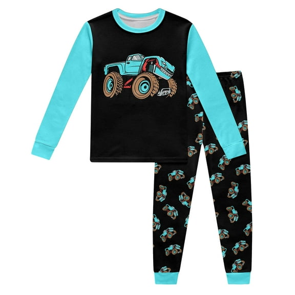 CAIXIA 2 Piece Pajamas Sleepwear Pjs,Children's Long Sleeve Boys Monster Truck Cartoon Personality Print Casual Loose Pajamas