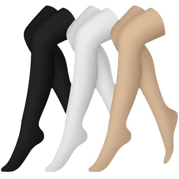 CAIXIA 20-30 mmHg Compression Stockings for Men and Women, Thigh High Length, Closed Toe,Black