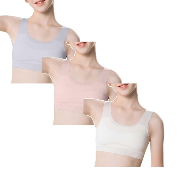 CAIXIA 3 Pack Crop Top Bra Girls Seamless Sports Bra Training White Bra Camisole Style Lightweight Seamless Kids