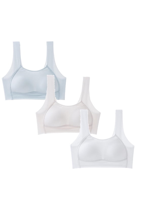 3 Pack Soft Fixed Padding Training Bras for Girls, Seamless Cami Sports Bras for Teens, Adjustable Strap Design,13-14 Years