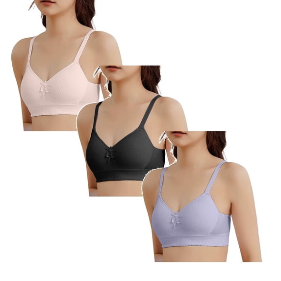 CAIXIA 3 Pack Training Bras for Girls Seamless First Bra Soft Girls Sports Bras Comfortable Bralette with Built-in Pads,9-11 Years