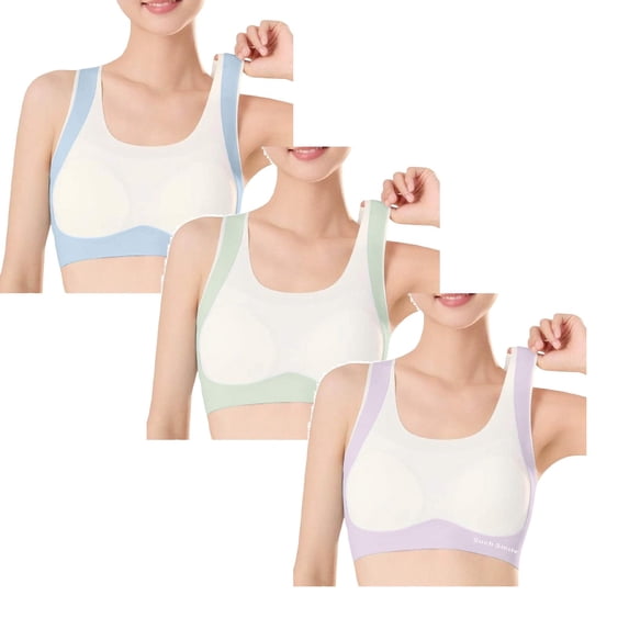 CAIXIA 3 Pack Training Bras for Girls Soft Teen Girls Sports Bra Seamless Bralettes No Pads First Bra Multipack Longline Crop