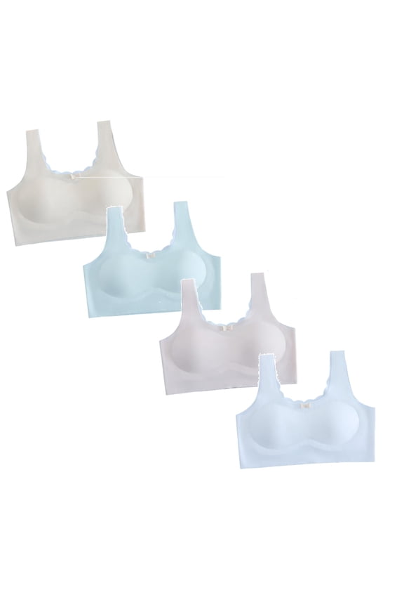 4 Pack Girls Softness Mold Softhold Training Bra - Casual Everyday Tops V Neck Adjustable Straps Kids Teen,L