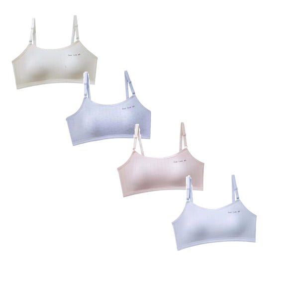 CAIXIA 4 Pack Girls Training Bra Seamless Sports Bra TaglessTraining Bra with Removable Padding Bras for Teens,14-16 Years