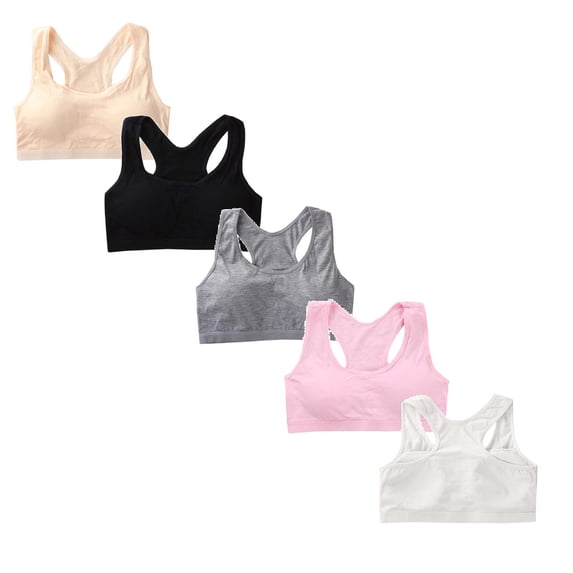 CAIXIA 5 Pack Girls Training Bra Athletic Sports Bra for Kids Racerback Dance Yoga Crop Tops