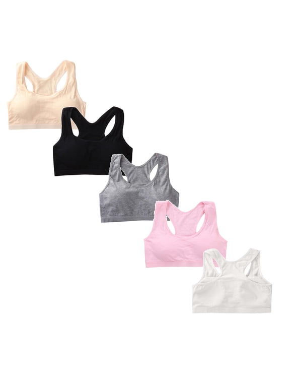 5 Pack Girls Training Bra Athletic Sports Bra for Kids Racerback Dance Yoga Crop Tops