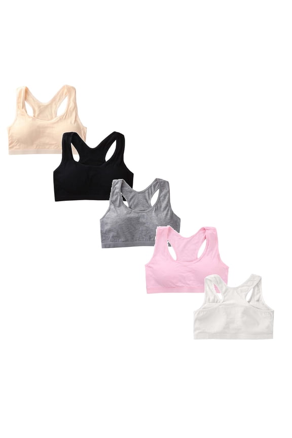 5 Pack Training Bras for Girls Seamless Cami Bralettes Sports Striped Vest Crop Cami Training Bras,13-18 Years