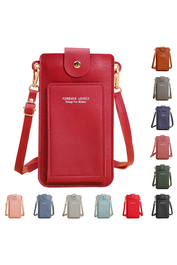Anti Theft Crossbody Bag Womens Womens Solid Transparent Window Hasp Artificial Leather Phone Messenger Crossbody Bag, Convenient Touch Screen Shoulder Purse
