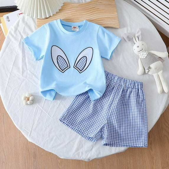 CAIXIA Baby Boy Girl Easter Outfits Cute Bunny Carrot Short Sleeve T-shirt Tops Shorts Set Toddler Spring Summer Clothes