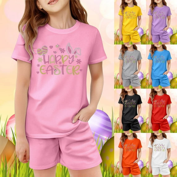 CAIXIA Baby Girl Easter Outfit Toddler Boy Easter Outfit Baby Boy Bunny Short Sleeve T Shirt And Shorts Set 2 Piece Spring Summer Clothes
