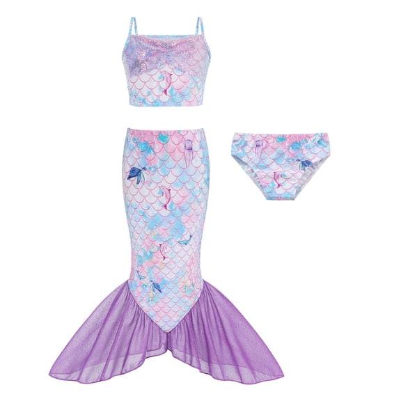 CAIXIA Baby Swimsuit Girl Sequin Top Kid Girl Mermaid Tail 3pcs 5t Girls Bathing Suit Cover Ups for Swimwear,4-5 Years