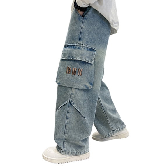 CAIXIA Baggy Cargo Jeans For Boys,Boys Cargo Trousers Fully Elastic Waist Trousers For Children Regular Fit Age 4 12 Years,4-5 Years