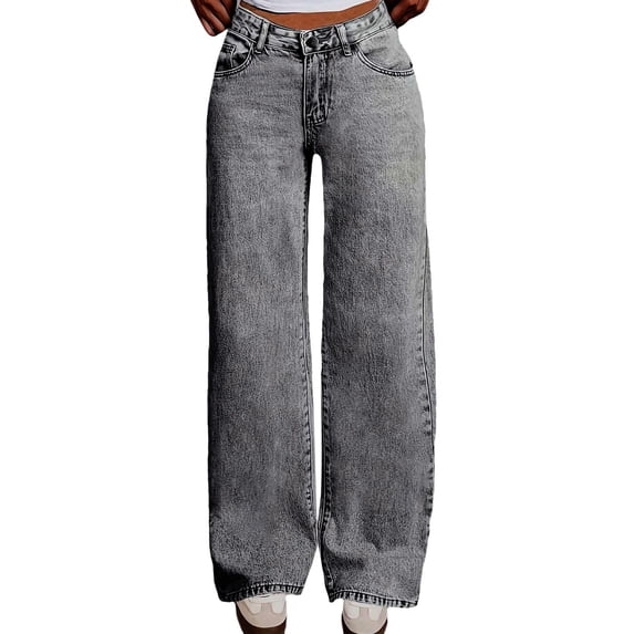 CAIXIA Baggy Jeans for Girls Straight Wide Leg Blue Denim Pants Ripped High Waist Soft Cotton Relaxed Fit Kids Trousers Trendy Preppy Pants with Pockets