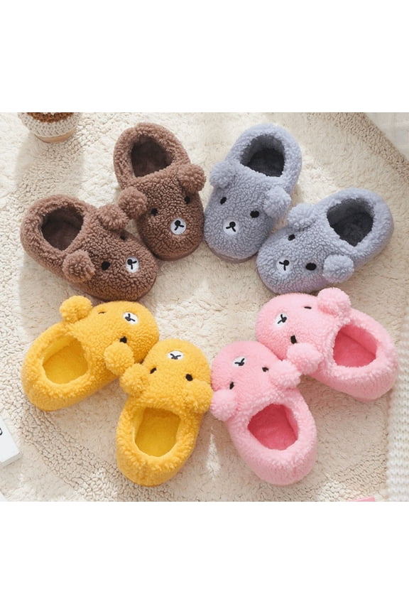 Bear Slippers for Girls Boys Memory Foam Lined Cartoon Animal Non- Soles Household Slippers Warm Soft Winter Indoor Slippers Birthday Gifts