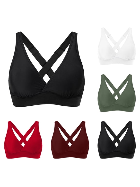 CAIXIA Bikini Tops For Women Underwire Full Coverage Criss Cross Swim Crop Top Push Up Bathing Suit