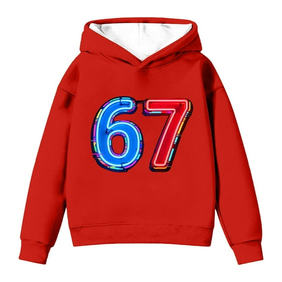 CAIXIA Boys Hoodies Size 10 12 67 Six Seven 67 Sweatshirt Kids Long Sleeve Fleece Sports Graphic Pullover Fall Kids Clothes,Red