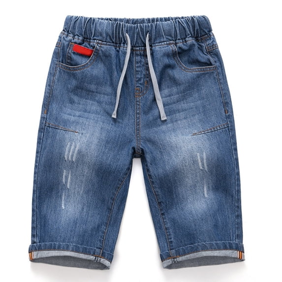 CAIXIA Boys Jeans Shorts Size 12 Wide Leg Hop Loose Denim Shorts Knee Length High Elastic Waisted Sweat Jorts Oversized Husky School Bermuda Shorts Summer School Jean Bottom